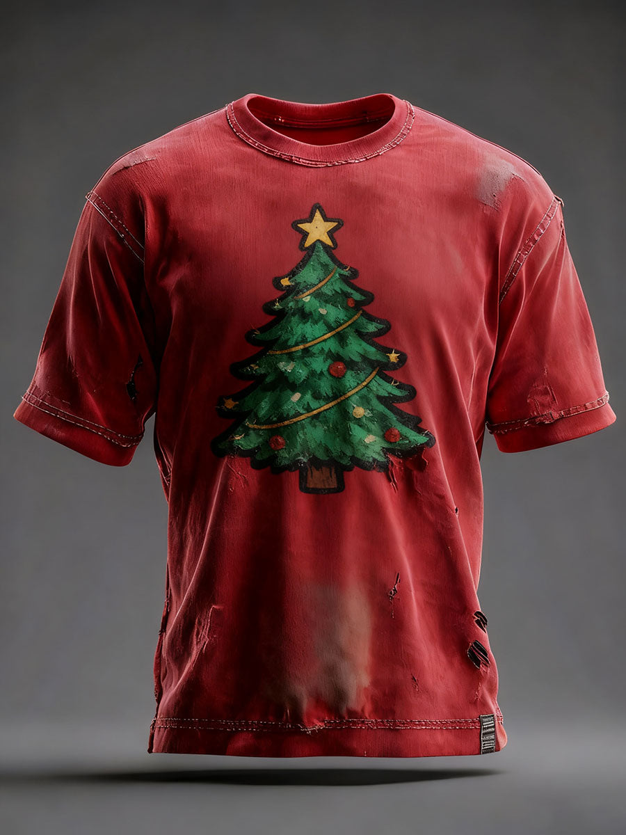 Men's Relaxed Christmas Tree Print Casual T-shirt