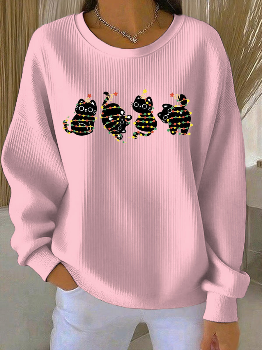 Women's Longline Relaxed Christmas Print Casual Sweatshirt