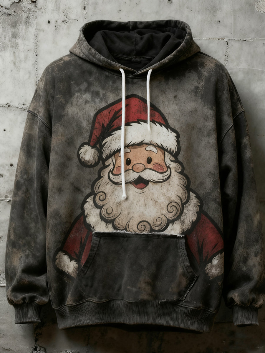 Men's Relaxed Vintage Christmas Santa Claus Print Casual Hoodie