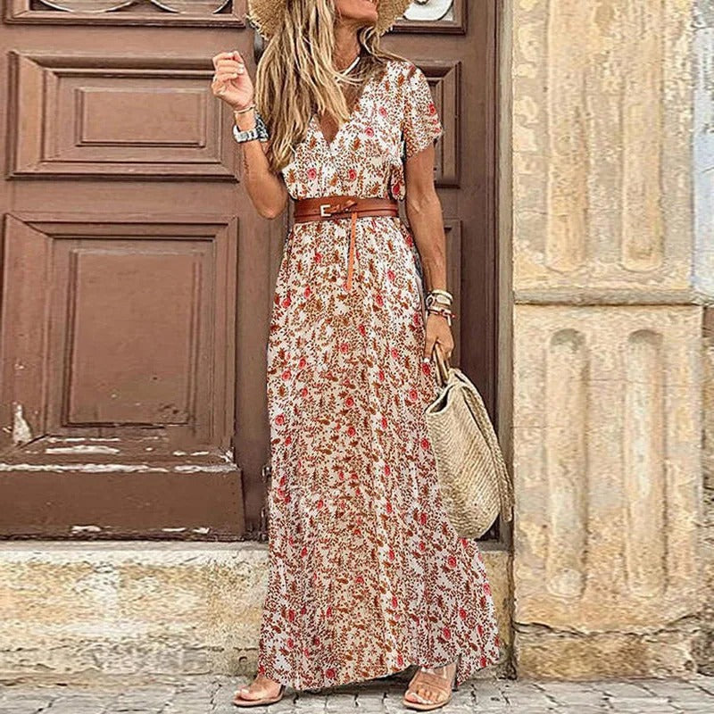 Famke | Women's Maxi Ibiza Dress, Includes Belt