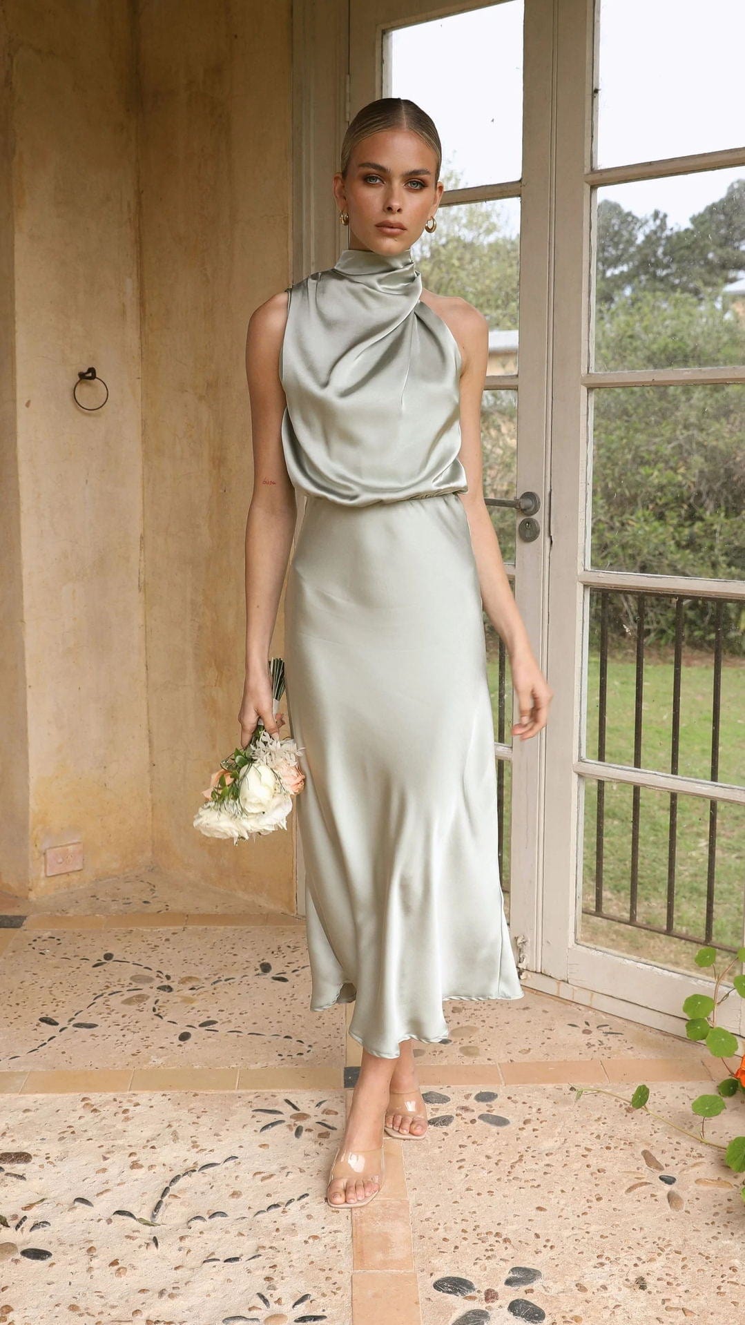 Amber | Women's Elegant Dress with High Neck Light Gold