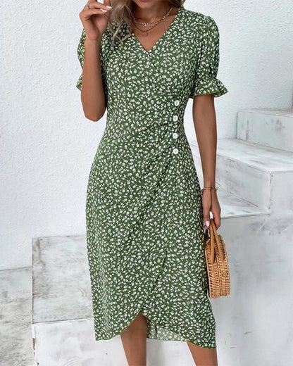 Ellaine | Women's Floral Tummy Covering Summer Midi Dress