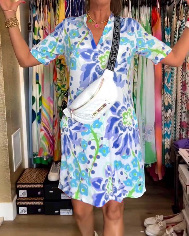 Federica | Women's Relaxed Dress with Short Sleeves and Floral Print