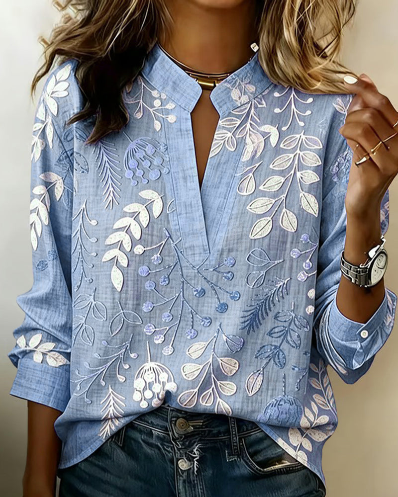 Eleni | Women's Longline Floral Print Blouse with High Neck