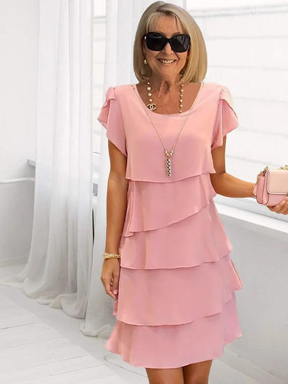 Paige | Women's Loose Midi Dress with Round Neck and Short Sleeve