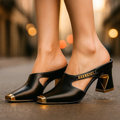 Alessia | Women's Cushioned Square-Toe Chic Heels with Arch Support and Cut-Out