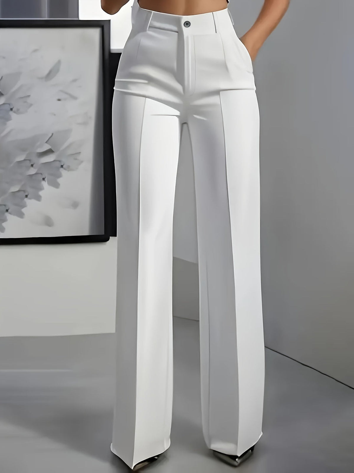 High-Waisted Women's Trousers with Stretchy Waistband