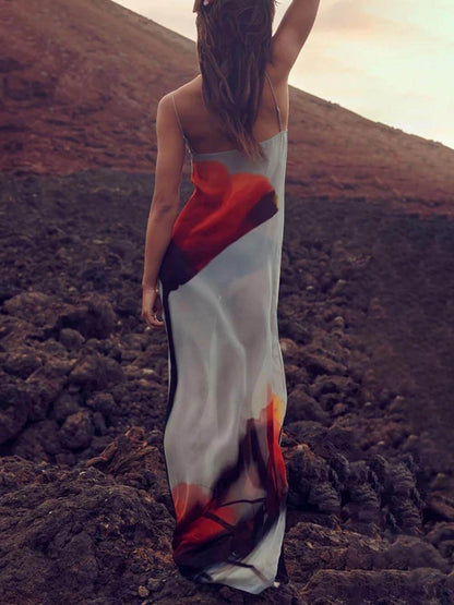 Women's Abstract Tulip Print H-Line Maxi Dress for Vacation