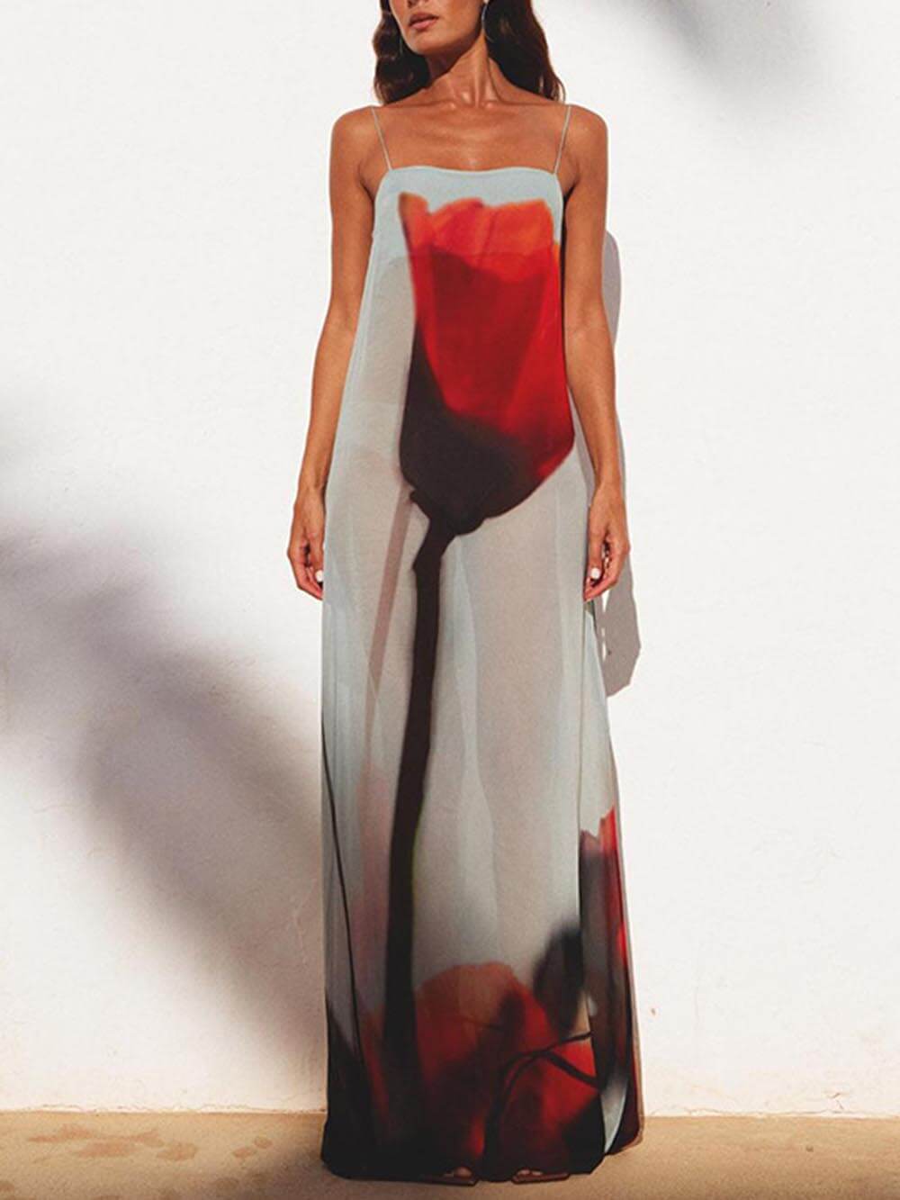 Women's Abstract Tulip Print H-Line Maxi Dress for Vacation