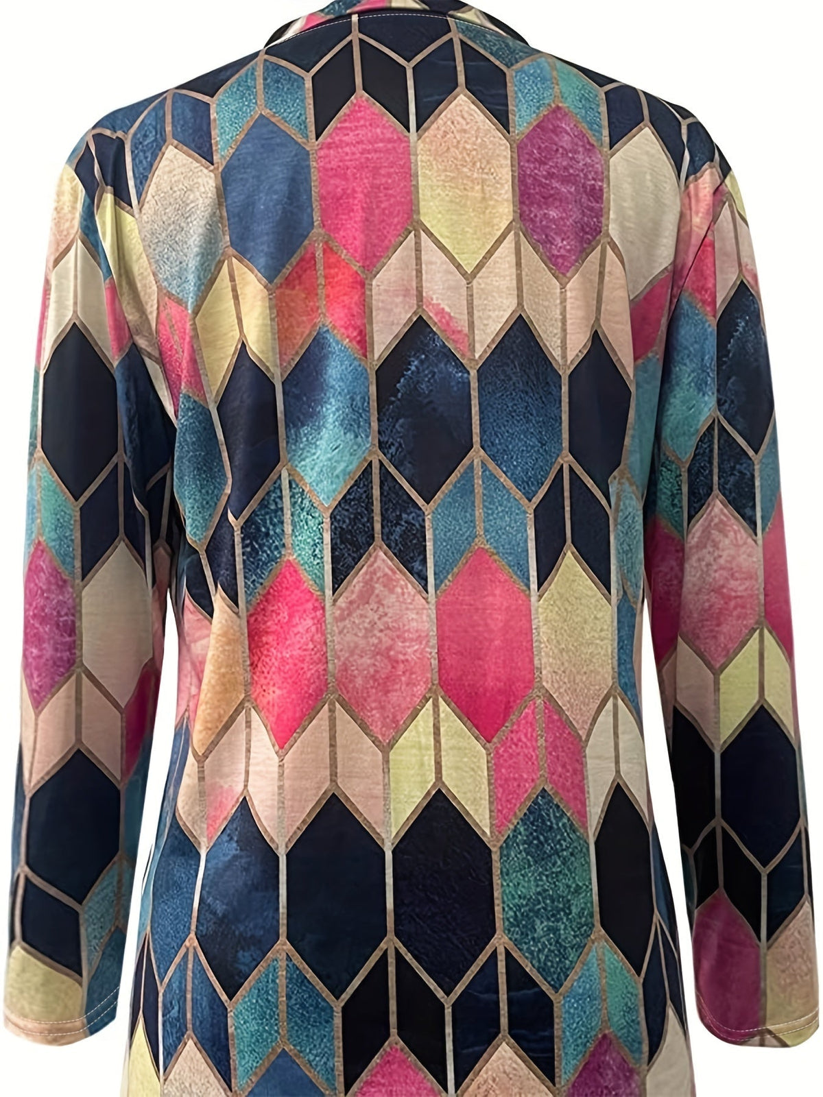 Bianca | Women's Longline Colourful Geometric Zip-Up Shirt
