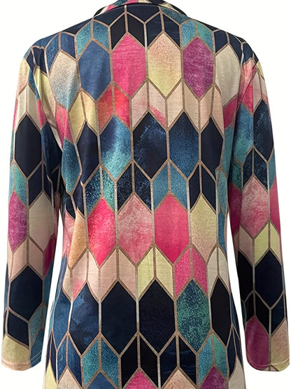 Bianca | Women's Longline Colourful Geometric Zip-Up Shirt