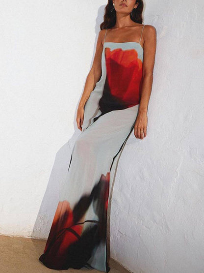 Women's Abstract Tulip Print H-Line Maxi Dress for Vacation
