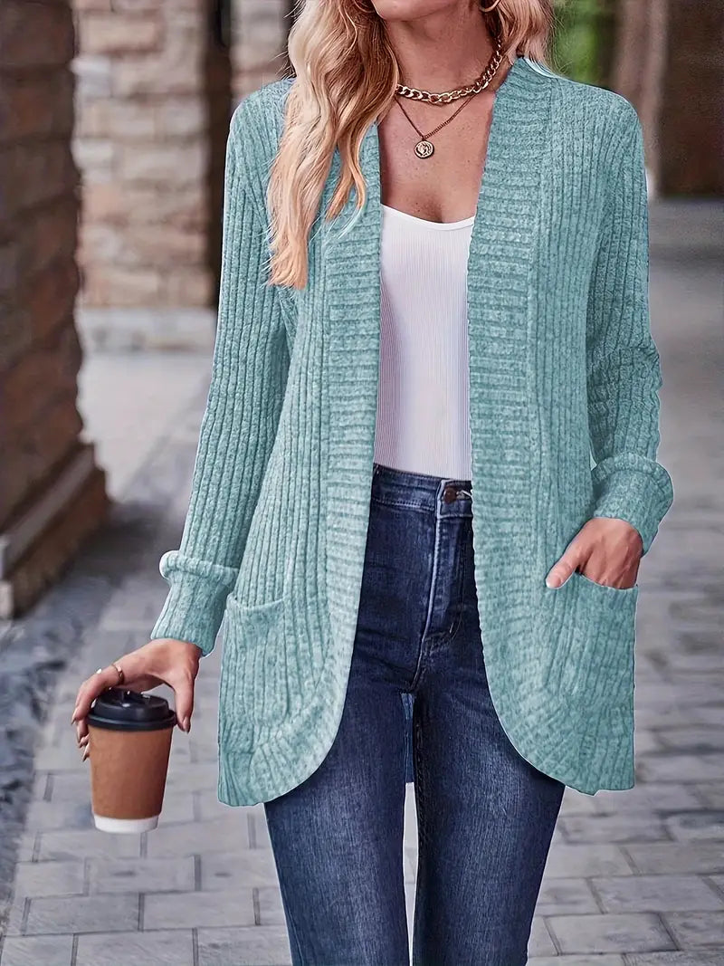 Neva | Women's Longline Elegant Ribbed Long Sleeve Cardigan