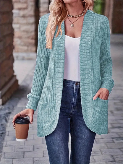 Neva | Women's Longline Elegant Ribbed Long Sleeve Cardigan