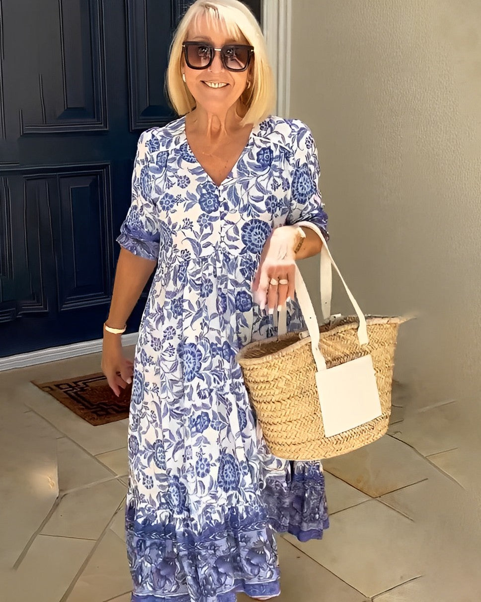 Keisha | Women's Elegant Floral V-Neck Maxi Dress
