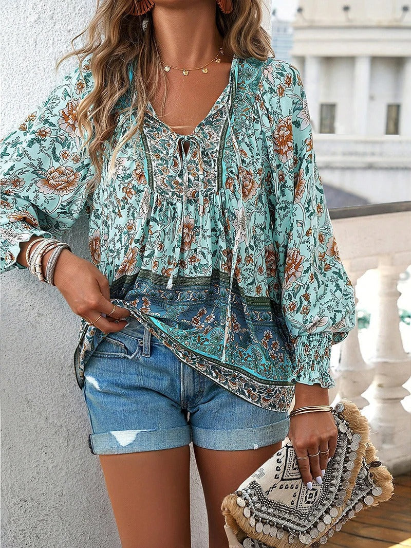 Helena | Women's Summer Floral Top with Drawstring