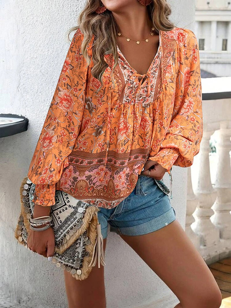 Beverly | Women's Summer Floral Top with Drawstring