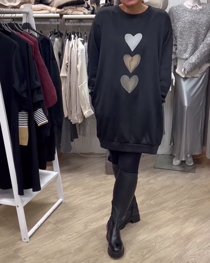 Francine | Women's Longline Relaxed Long Sleeve Heart Print Sweatshirt