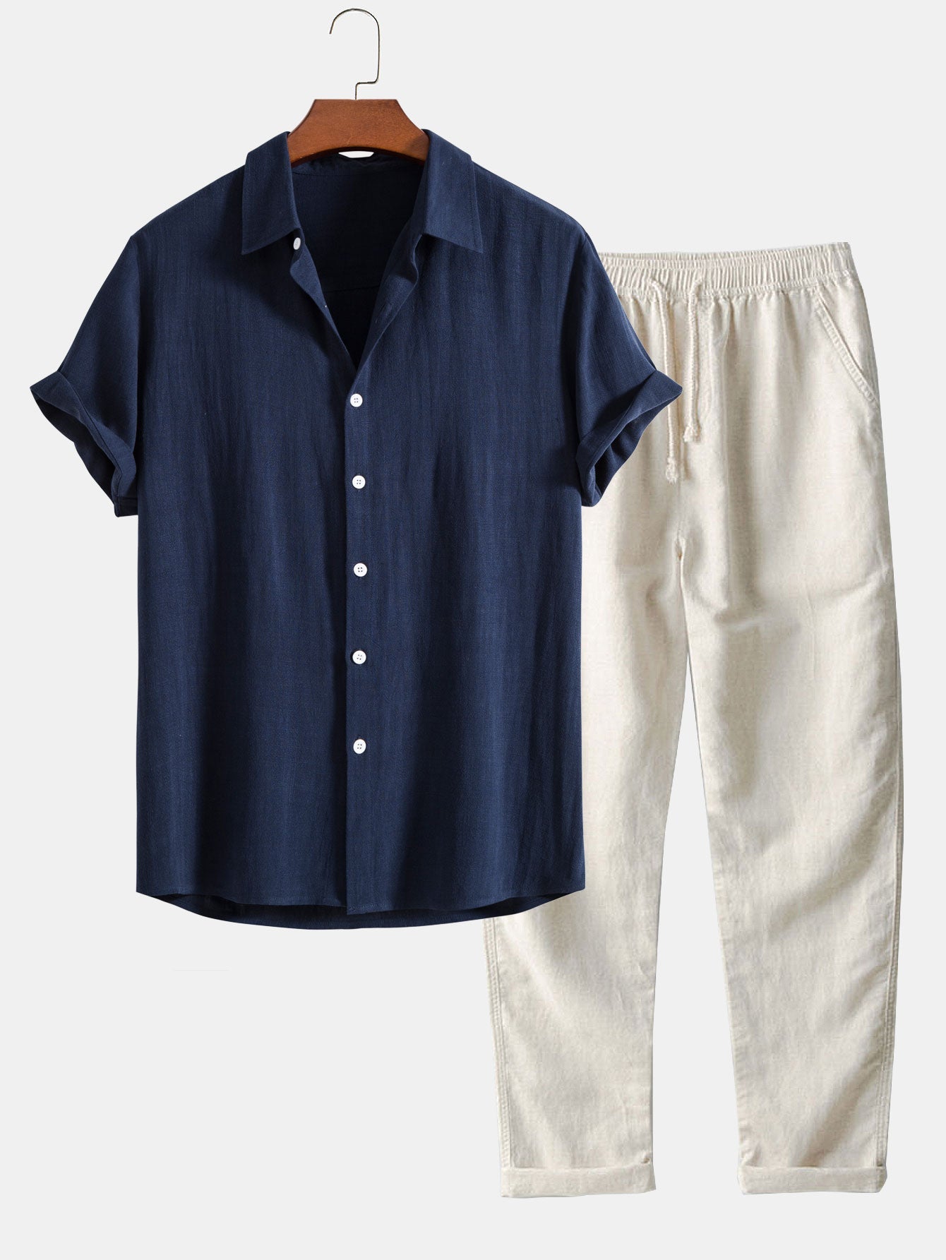 Men's Button-Up Shirt and Straight Leg Trousers in Blend