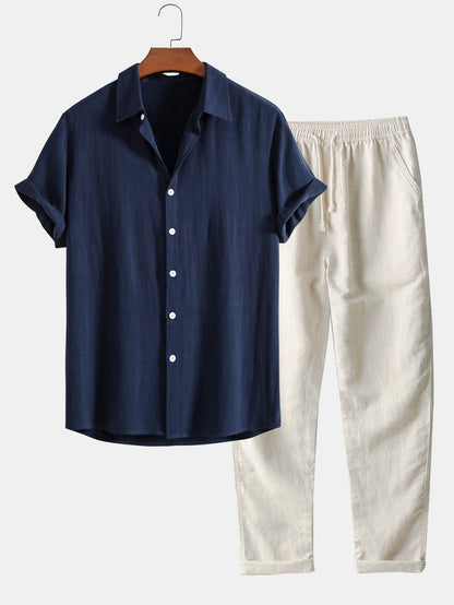 Men's Button-Up Shirt and Straight Leg Trousers in Blend