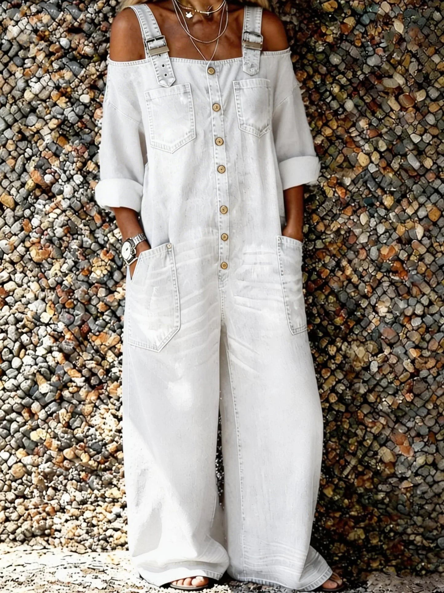 Bo | Women's Denim Overall Jumpsuit with Shoulder Straps and Pockets
