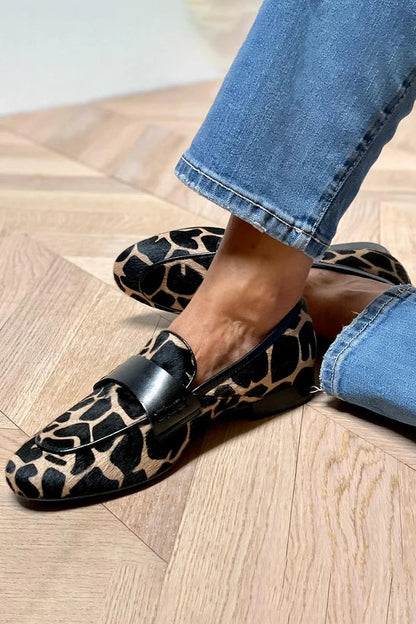 Women's Cushioned Buckle Animal Print Loafer With Elegant Details