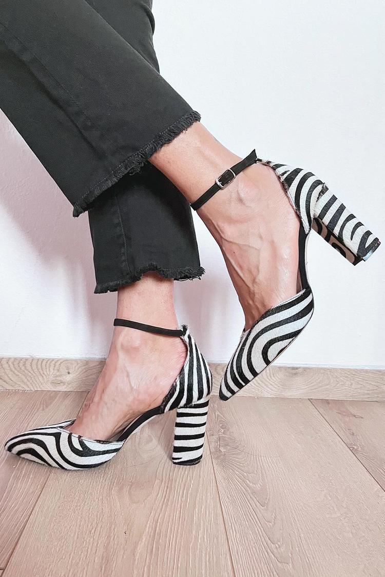 Women's Pointed-Toe Zebra-print Pumps With Ankle Strap