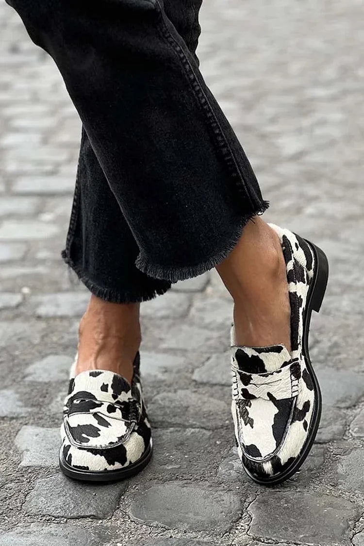Women's Cushioned Slip-On Cow Print Loafers