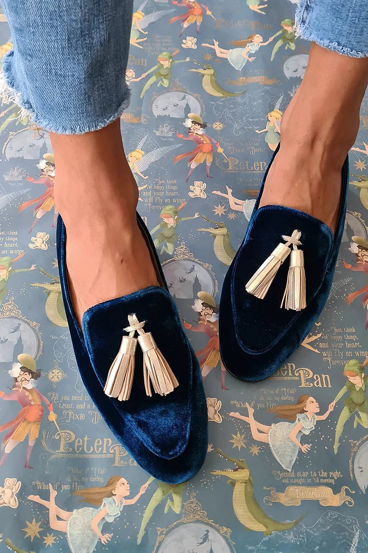 Women's Cushioned Slip-On Midnight Elegance Loafers With Champagne Tassel