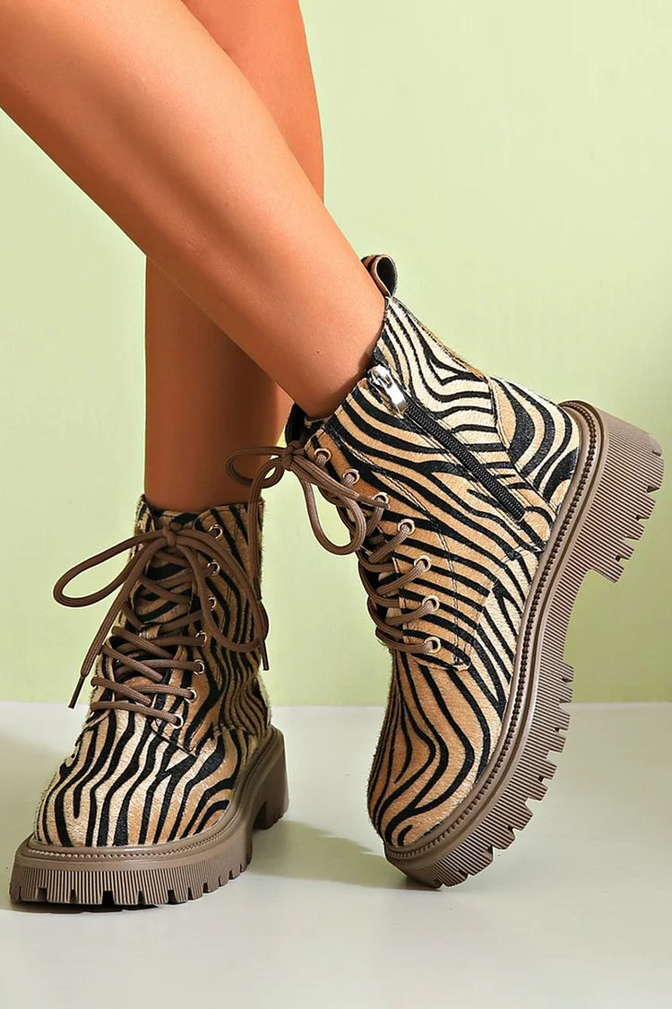 Women's Cushioned Lace-Up Zebra Pattern Shoes With Laces