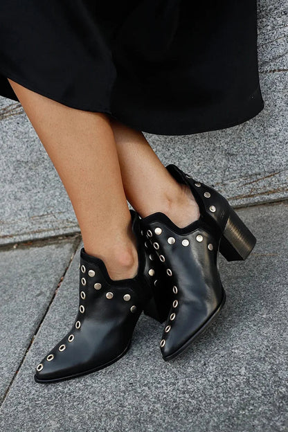 Women's Pointed-Toe Ankle Boot With Studs And Wide Heel