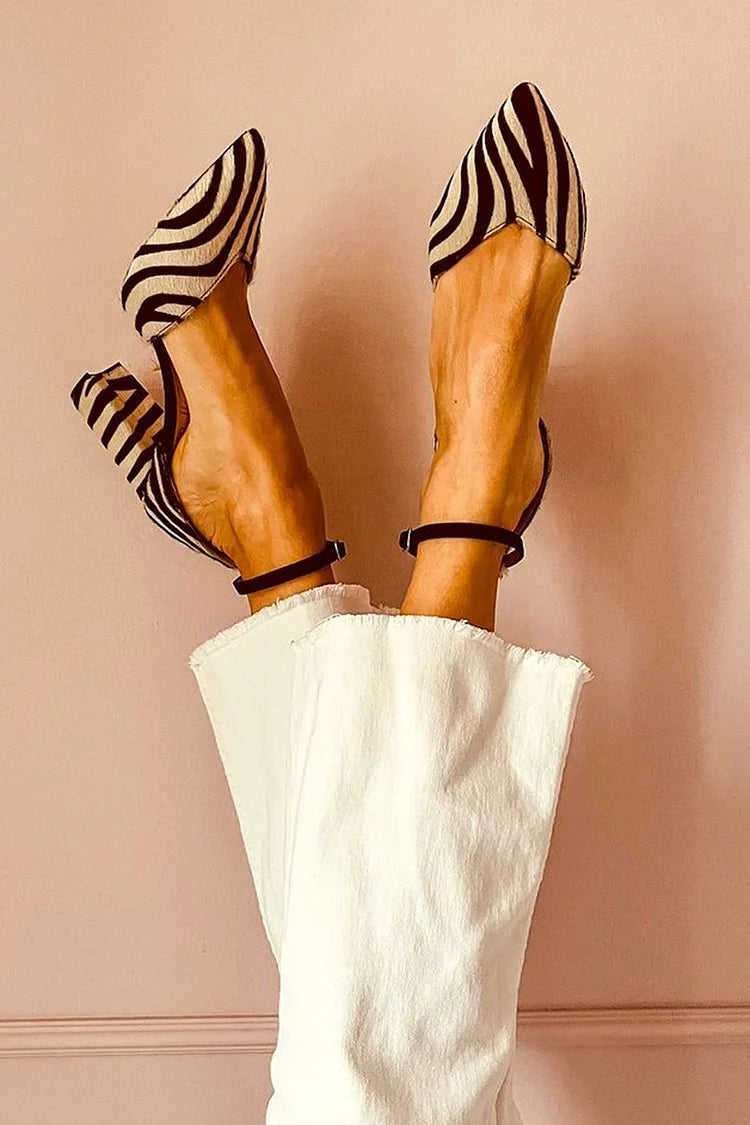 Women's Pointed-Toe Zebra-print Pointed Toe Pumps With Ankle Strap
