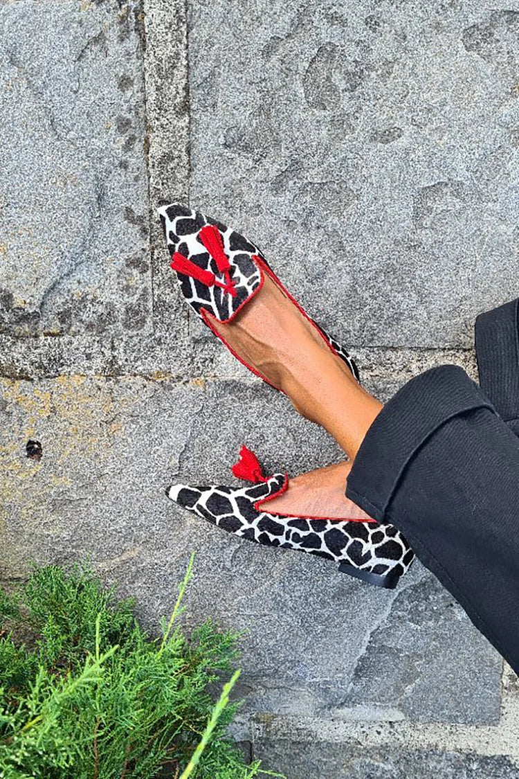 Slip-On Animal Print Loafer With Red Fringes