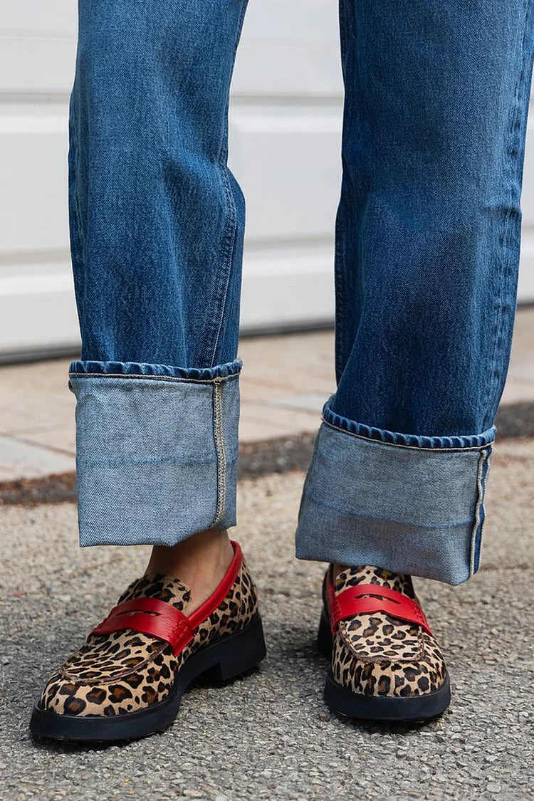 Slip-On Leopard Print Loafer With Red Details