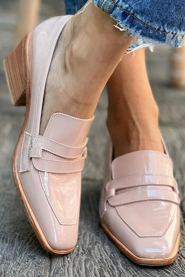 Women's Buckle Moccasins With Wide, Shiny Heel