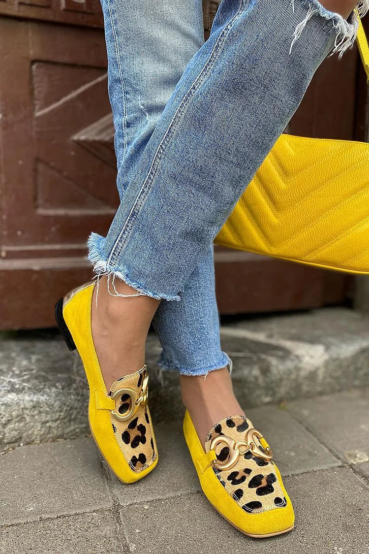 Women's Slip-On Yellow Loafer With Animal Print Detail