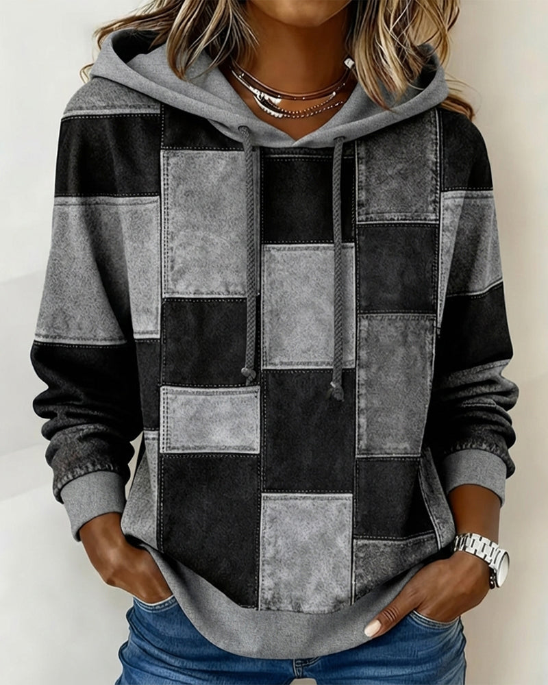 Women's Chic Long-Sleeve Checkered Hoodie
