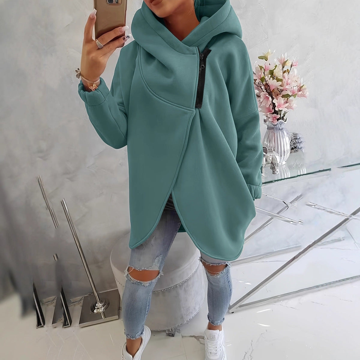 Leslie | Women's Relaxed Everyday Essential Zip Hoodie with Pockets