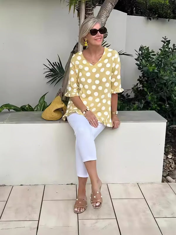 Chloe | Women's Polka Dot Stylish V-Neck Blouse