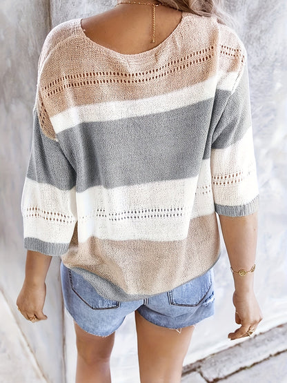 Olga | Women's Casual Striped V-Neck Jumper