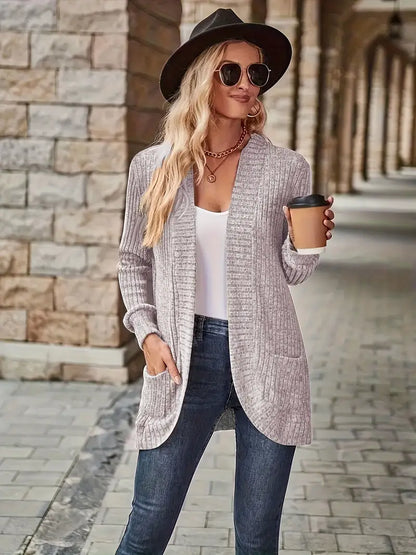 Neva | Women's Longline Elegant Ribbed Long Sleeve Cardigan