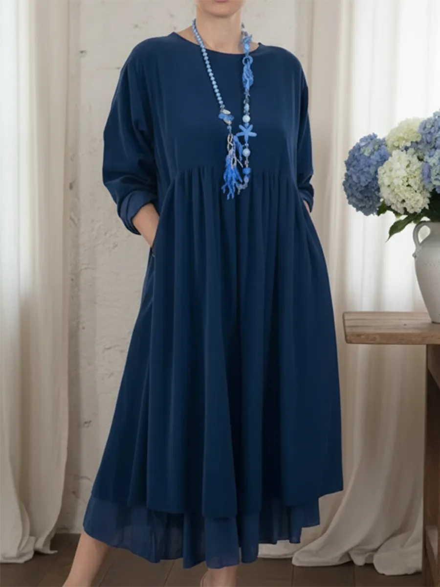 Relaxed Fit Women's Midi Dress with Dual Hem Design