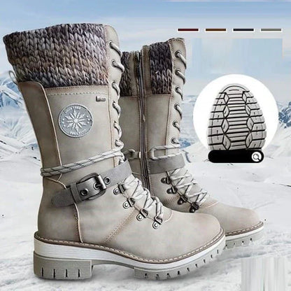 FrostLuxe | Women's Cushioned Buckle Waterproof Knee-Length Lace-Up Boots