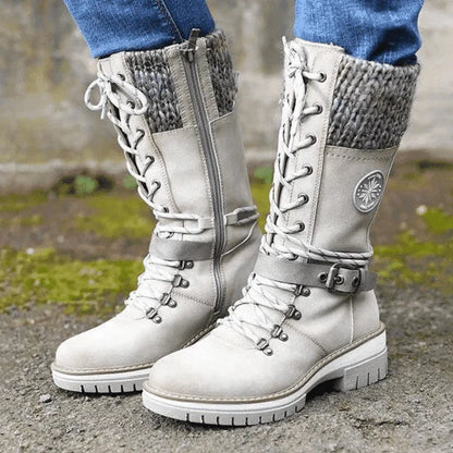 FrostLuxe | Women's Cushioned Buckle Waterproof Knee-Length Lace-Up Boots