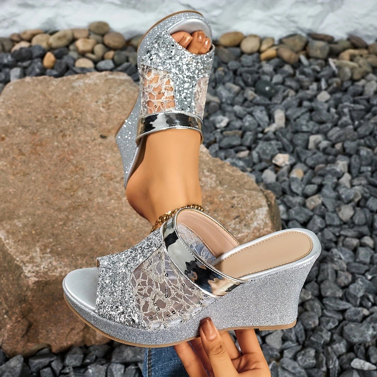 Alexis | Women's Open-Toe Elegant lace high-heeled sandals with Sequins