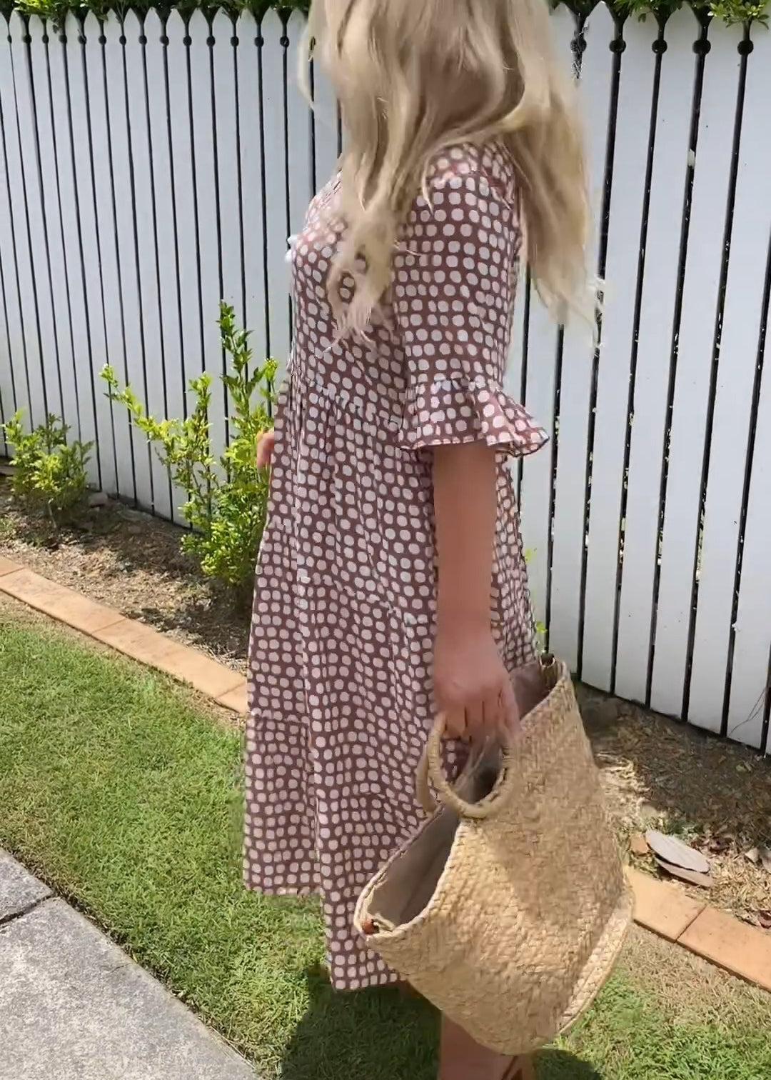 Nicola | Women's Polka Dot Relaxed Short-Sleeve Midi Dress