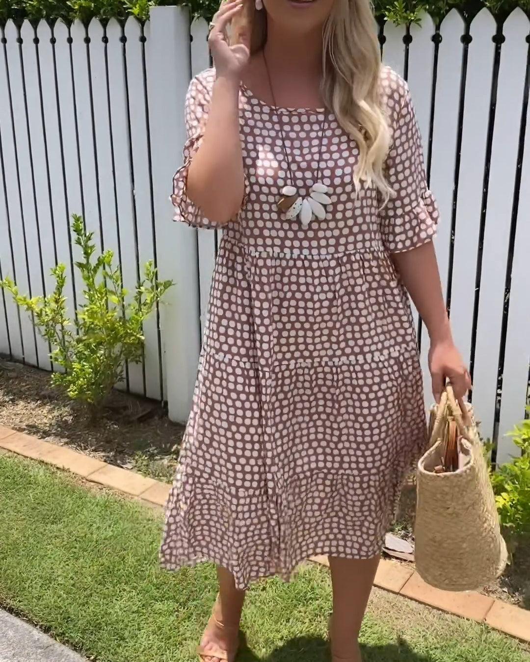 Nicola | Women's Polka Dot Relaxed Short-Sleeve Midi Dress