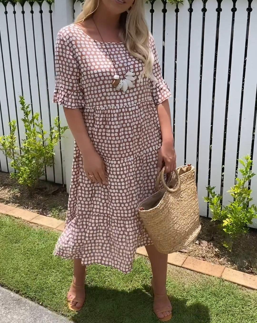 Nicola | Women's Polka Dot Relaxed Short-Sleeve Midi Dress