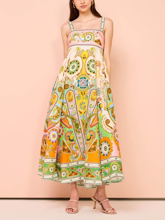 Women's Relaxed Unique Holiday Print Madi Camisole Midi Dress