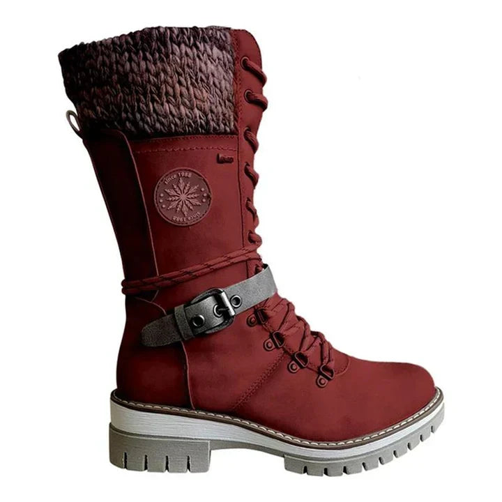FrostLuxe | Women's Cushioned Buckle Waterproof Knee-Length Lace-Up Boots